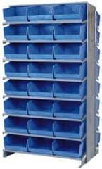 Quantum Storage - 48 Bin Store-More Sloped Shelving System - 36 Inch Overall Width x 24 Inch Overall Depth x 63-1/2 Inch Overall Height, Blue Polypropylene Bins - Industrial Tool & Supply