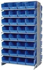 Quantum Storage - 64 Bin Store-More Sloped Shelving System - 36 Inch Overall Width x 24 Inch Overall Depth x 63-1/2 Inch Overall Height, Blue Polypropylene Bins - Industrial Tool & Supply