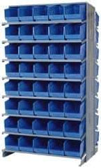 Quantum Storage - 80 Bin Store-More Sloped Shelving System - 36 Inch Overall Width x 24 Inch Overall Depth x 63-1/2 Inch Overall Height, Blue Polypropylene Bins - Industrial Tool & Supply