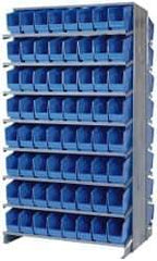 Quantum Storage - 128 Bin Store-More Sloped Shelving System - 36 Inch Overall Width x 24 Inch Overall Depth x 63-1/2 Inch Overall Height, Blue Polypropylene Bins - Industrial Tool & Supply