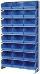 Quantum Storage - 24 Bin Store-More Sloped Shelving System - 36 Inch Overall Width x 12 Inch Overall Depth x 63-1/2 Inch Overall Height, Blue Polypropylene Bins - Industrial Tool & Supply