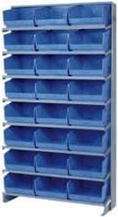 Quantum Storage - 24 Bin Store-More Sloped Shelving System - 36 Inch Overall Width x 12 Inch Overall Depth x 63-1/2 Inch Overall Height, Blue Polypropylene Bins - Industrial Tool & Supply