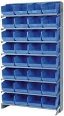 Quantum Storage - 32 Bin Store-More Sloped Shelving System - 36 Inch Overall Width x 12 Inch Overall Depth x 63-1/2 Inch Overall Height, Blue Polypropylene Bins - Industrial Tool & Supply