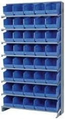 Quantum Storage - 40 Bin Store-More Sloped Shelving System - 36 Inch Overall Width x 12 Inch Overall Depth x 63-1/2 Inch Overall Height, Blue Polypropylene Bins - Industrial Tool & Supply