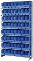 Quantum Storage - 64 Bin Store-More Sloped Shelving System - 36 Inch Overall Width x 12 Inch Overall Depth x 63-1/2 Inch Overall Height, Blue Polypropylene Bins - Industrial Tool & Supply