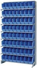 Quantum Storage - 64 Bin Store-More Sloped Shelving System - 36 Inch Overall Width x 12 Inch Overall Depth x 63-1/2 Inch Overall Height, Blue Polypropylene Bins - Industrial Tool & Supply