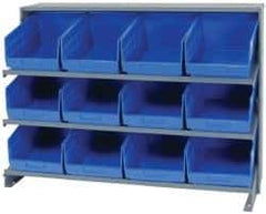 Quantum Storage - 12 Bin Store-More Sloped Shelving System - 36 Inch Overall Width x 12 Inch Overall Depth x 26-1/2 Inch Overall Height, Blue Polypropylene Bins - Industrial Tool & Supply