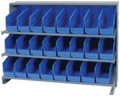 Quantum Storage - 24 Bin Store-More Sloped Shelving System - 36 Inch Overall Width x 12 Inch Overall Depth x 26-1/2 Inch Overall Height, Blue Polypropylene Bins - Industrial Tool & Supply