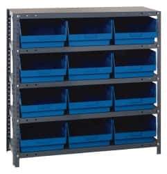 Quantum Storage - 12 Bin Store-More Shelf Bin System - 36 Inch Overall Width x 18 Inch Overall Depth x 39 Inch Overall Height, Blue Polypropylene Bins - Industrial Tool & Supply