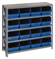 Quantum Storage - 16 Bin Store-More Shelf Bin System - 36 Inch Overall Width x 18 Inch Overall Depth x 39 Inch Overall Height, Blue Polypropylene Bins - Industrial Tool & Supply