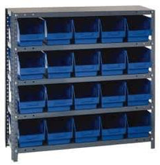 Quantum Storage - 20 Bin Store-More Shelf Bin System - 36 Inch Overall Width x 18 Inch Overall Depth x 39 Inch Overall Height, Blue Polypropylene Bins - Industrial Tool & Supply