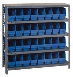 Quantum Storage - 32 Bin Store-More Shelf Bin System - 36 Inch Overall Width x 18 Inch Overall Depth x 39 Inch Overall Height, Blue Polypropylene Bins - Industrial Tool & Supply