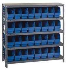 Quantum Storage - 32 Bin Store-More Shelf Bin System - 36 Inch Overall Width x 18 Inch Overall Depth x 39 Inch Overall Height, Blue Polypropylene Bins - Industrial Tool & Supply