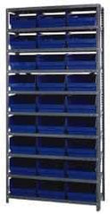 Quantum Storage - 27 Bin Store-More Shelf Bin System - 36 Inch Overall Width x 18 Inch Overall Depth x 75 Inch Overall Height, Blue Polypropylene Bins - Industrial Tool & Supply