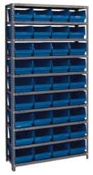 Quantum Storage - 36 Bin Store-More Shelf Bin System - 36 Inch Overall Width x 18 Inch Overall Depth x 75 Inch Overall Height, Blue Polypropylene Bins - Industrial Tool & Supply