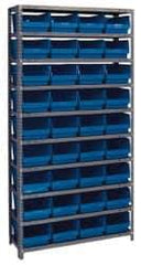 Quantum Storage - 36 Bin Store-More Shelf Bin System - 36 Inch Overall Width x 18 Inch Overall Depth x 75 Inch Overall Height, Blue Polypropylene Bins - Industrial Tool & Supply