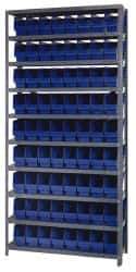 Quantum Storage - 72 Bin Store-More Shelf Bin System - 36 Inch Overall Width x 18 Inch Overall Depth x 75 Inch Overall Height, Blue Polypropylene Bins - Industrial Tool & Supply