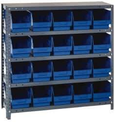 Quantum Storage - 20 Bin Store-More Shelf Bin System - 36 Inch Overall Width x 12 Inch Overall Depth x 39 Inch Overall Height, Blue Polypropylene Bins - Industrial Tool & Supply