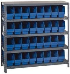 Quantum Storage - 32 Bin Store-More Shelf Bin System - 36 Inch Overall Width x 12 Inch Overall Depth x 39 Inch Overall Height, Blue Polypropylene Bins - Industrial Tool & Supply