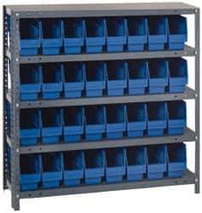 Quantum Storage - 32 Bin Store-More Shelf Bin System - 36 Inch Overall Width x 12 Inch Overall Depth x 39 Inch Overall Height, Blue Polypropylene Bins - Industrial Tool & Supply