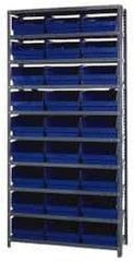 Quantum Storage - 27 Bin Store-More Shelf Bin System - 36 Inch Overall Width x 12 Inch Overall Depth x 75 Inch Overall Height, Blue Polypropylene Bins - Industrial Tool & Supply