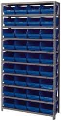 Quantum Storage - 36 Bin Store-More Shelf Bin System - 36 Inch Overall Width x 12 Inch Overall Depth x 75 Inch Overall Height, Blue Polypropylene Bins - Industrial Tool & Supply