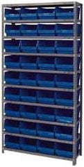 Quantum Storage - 36 Bin Store-More Shelf Bin System - 36 Inch Overall Width x 12 Inch Overall Depth x 75 Inch Overall Height, Blue Polypropylene Bins - Industrial Tool & Supply