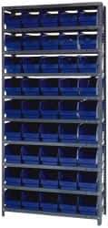 Quantum Storage - 45 Bin Store-More Shelf Bin System - 36 Inch Overall Width x 12 Inch Overall Depth x 75 Inch Overall Height, Blue Polypropylene Bins - Industrial Tool & Supply