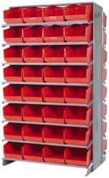 Quantum Storage - 64 Bin Store-More Sloped Shelving System - 36 Inch Overall Width x 24 Inch Overall Depth x 63-1/2 Inch Overall Height, Red Polypropylene Bins - Industrial Tool & Supply