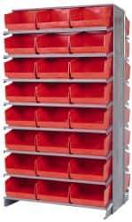 Quantum Storage - 48 Bin Store-More Sloped Shelving System - 36 Inch Overall Width x 24 Inch Overall Depth x 63-1/2 Inch Overall Height, Red Polypropylene Bins - Industrial Tool & Supply