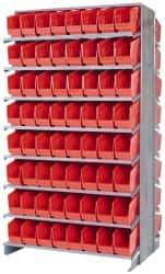 Quantum Storage - 128 Bin Store-More Sloped Shelving System - 36 Inch Overall Width x 24 Inch Overall Depth x 63-1/2 Inch Overall Height, Red Polypropylene Bins - Industrial Tool & Supply