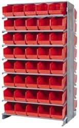 Quantum Storage - 80 Bin Store-More Sloped Shelving System - 36 Inch Overall Width x 24 Inch Overall Depth x 63-1/2 Inch Overall Height, Red Polypropylene Bins - Industrial Tool & Supply