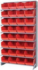 Quantum Storage - 32 Bin Store-More Sloped Shelving System - 36 Inch Overall Width x 12 Inch Overall Depth x 63-1/2 Inch Overall Height, Red Polypropylene Bins - Industrial Tool & Supply