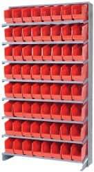 Quantum Storage - 64 Bin Store-More Sloped Shelving System - 36 Inch Overall Width x 12 Inch Overall Depth x 63-1/2 Inch Overall Height, Red Polypropylene Bins - Industrial Tool & Supply