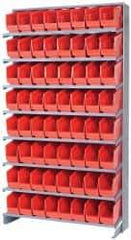 Quantum Storage - 64 Bin Store-More Sloped Shelving System - 36 Inch Overall Width x 12 Inch Overall Depth x 63-1/2 Inch Overall Height, Red Polypropylene Bins - Industrial Tool & Supply