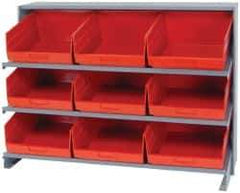 Quantum Storage - 9 Bin Store-More Sloped Shelving System - 36 Inch Overall Width x 12 Inch Overall Depth x 26-1/2 Inch Overall Height, Red Polypropylene Bins - Industrial Tool & Supply
