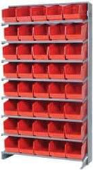 Quantum Storage - 40 Bin Store-More Sloped Shelving System - 36 Inch Overall Width x 12 Inch Overall Depth x 63-1/2 Inch Overall Height, Red Polypropylene Bins - Industrial Tool & Supply