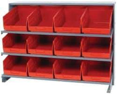 Quantum Storage - 12 Bin Store-More Sloped Shelving System - 36 Inch Overall Width x 12 Inch Overall Depth x 26-1/2 Inch Overall Height, Red Polypropylene Bins - Industrial Tool & Supply
