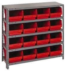 Quantum Storage - 16 Bin Store-More Shelf Bin System - 36 Inch Overall Width x 18 Inch Overall Depth x 39 Inch Overall Height, Red Polypropylene Bins - Industrial Tool & Supply