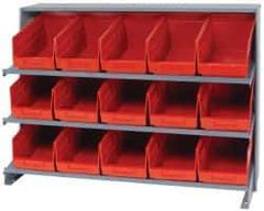 Quantum Storage - 15 Bin Store-More Sloped Shelving System - 36 Inch Overall Width x 12 Inch Overall Depth x 26-1/2 Inch Overall Height, Red Polypropylene Bins - Industrial Tool & Supply