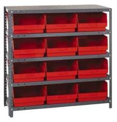 Quantum Storage - 12 Bin Store-More Shelf Bin System - 36 Inch Overall Width x 18 Inch Overall Depth x 39 Inch Overall Height, Red Polypropylene Bins - Industrial Tool & Supply