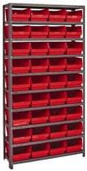 Quantum Storage - 36 Bin Store-More Shelf Bin System - 36 Inch Overall Width x 18 Inch Overall Depth x 75 Inch Overall Height, Red Polypropylene Bins - Industrial Tool & Supply