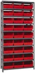 Quantum Storage - 27 Bin Store-More Shelf Bin System - 36 Inch Overall Width x 18 Inch Overall Depth x 75 Inch Overall Height, Red Polypropylene Bins - Industrial Tool & Supply
