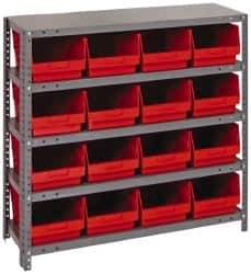 Quantum Storage - 16 Bin Store-More Shelf Bin System - 36 Inch Overall Width x 12 Inch Overall Depth x 39 Inch Overall Height, Red Polypropylene Bins - Industrial Tool & Supply