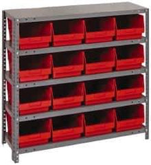 Quantum Storage - 16 Bin Store-More Shelf Bin System - 36 Inch Overall Width x 12 Inch Overall Depth x 39 Inch Overall Height, Red Polypropylene Bins - Industrial Tool & Supply