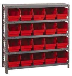 Quantum Storage - 20 Bin Store-More Shelf Bin System - 36 Inch Overall Width x 12 Inch Overall Depth x 39 Inch Overall Height, Red Polypropylene Bins - Industrial Tool & Supply