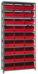 Quantum Storage - 27 Bin Store-More Shelf Bin System - 36 Inch Overall Width x 12 Inch Overall Depth x 75 Inch Overall Height, Red Polypropylene Bins - Industrial Tool & Supply