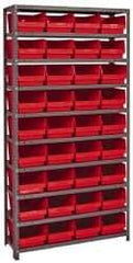Quantum Storage - 36 Bin Store-More Shelf Bin System - 36 Inch Overall Width x 12 Inch Overall Depth x 75 Inch Overall Height, Red Polypropylene Bins - Industrial Tool & Supply
