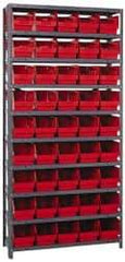 Quantum Storage - 45 Bin Store-More Shelf Bin System - 36 Inch Overall Width x 12 Inch Overall Depth x 75 Inch Overall Height, Red Polypropylene Bins - Industrial Tool & Supply