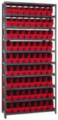 Quantum Storage - 72 Bin Store-More Shelf Bin System - 36 Inch Overall Width x 12 Inch Overall Depth x 75 Inch Overall Height, Red Polypropylene Bins - Industrial Tool & Supply